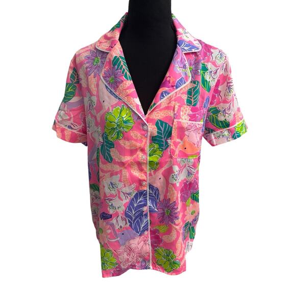 NWT! Lilly Pulitzer Teagan PJ Woven Top in Pink Isle - Size Small - Picture 3 of 6
